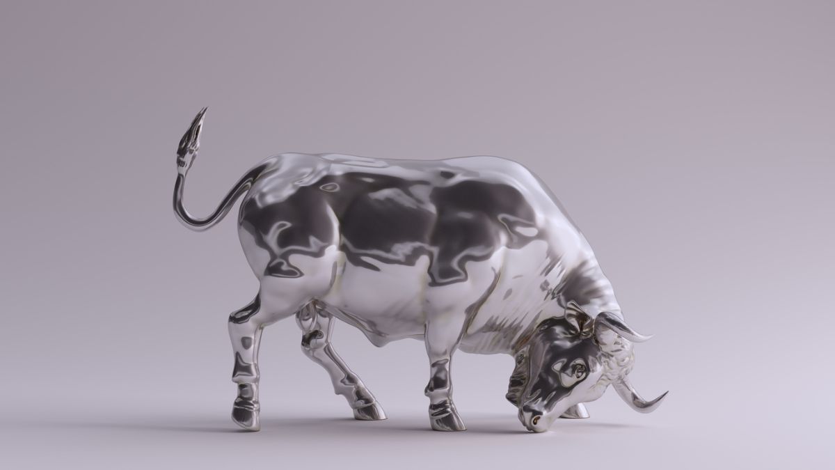 Silver bull representing silver is soaring